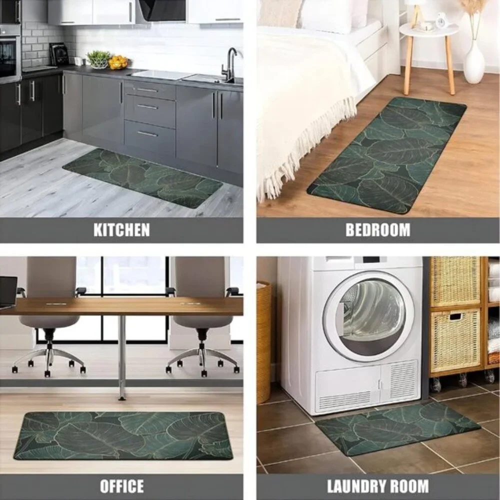 New Green Kitchen Mats, Set of 2 Cushioned Anti-Fatigue Boho Memory Foam Rugs